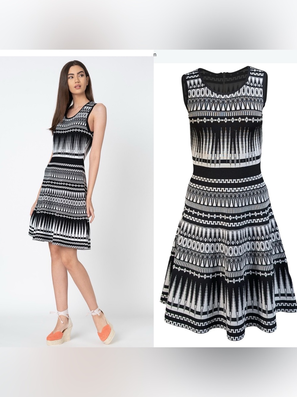 Ted Baker Gilleyy Geometric Print Black & White Knit Skater Dress TB 2/US 6 NWOT